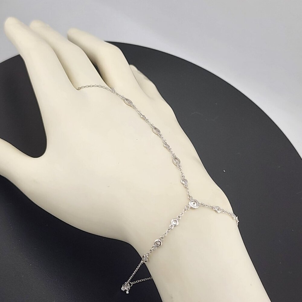 925 Silver Gemstone Hand Chain Bracelet with Ring – Round & Oval Stones - Picture 13 of 13